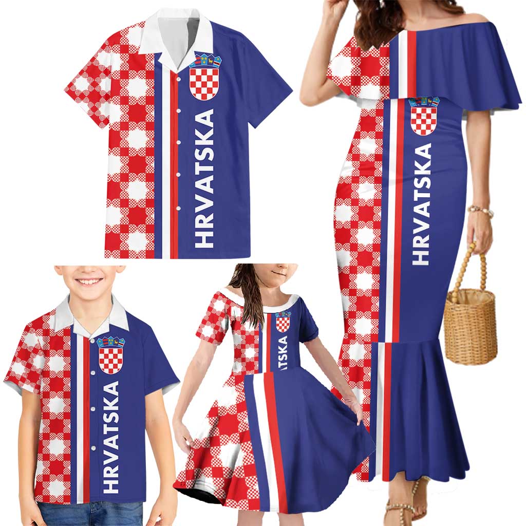 Croatia Hrvatska Checkerboard Half Style Family Matching Mermaid Dress and Hawaiian Shirt