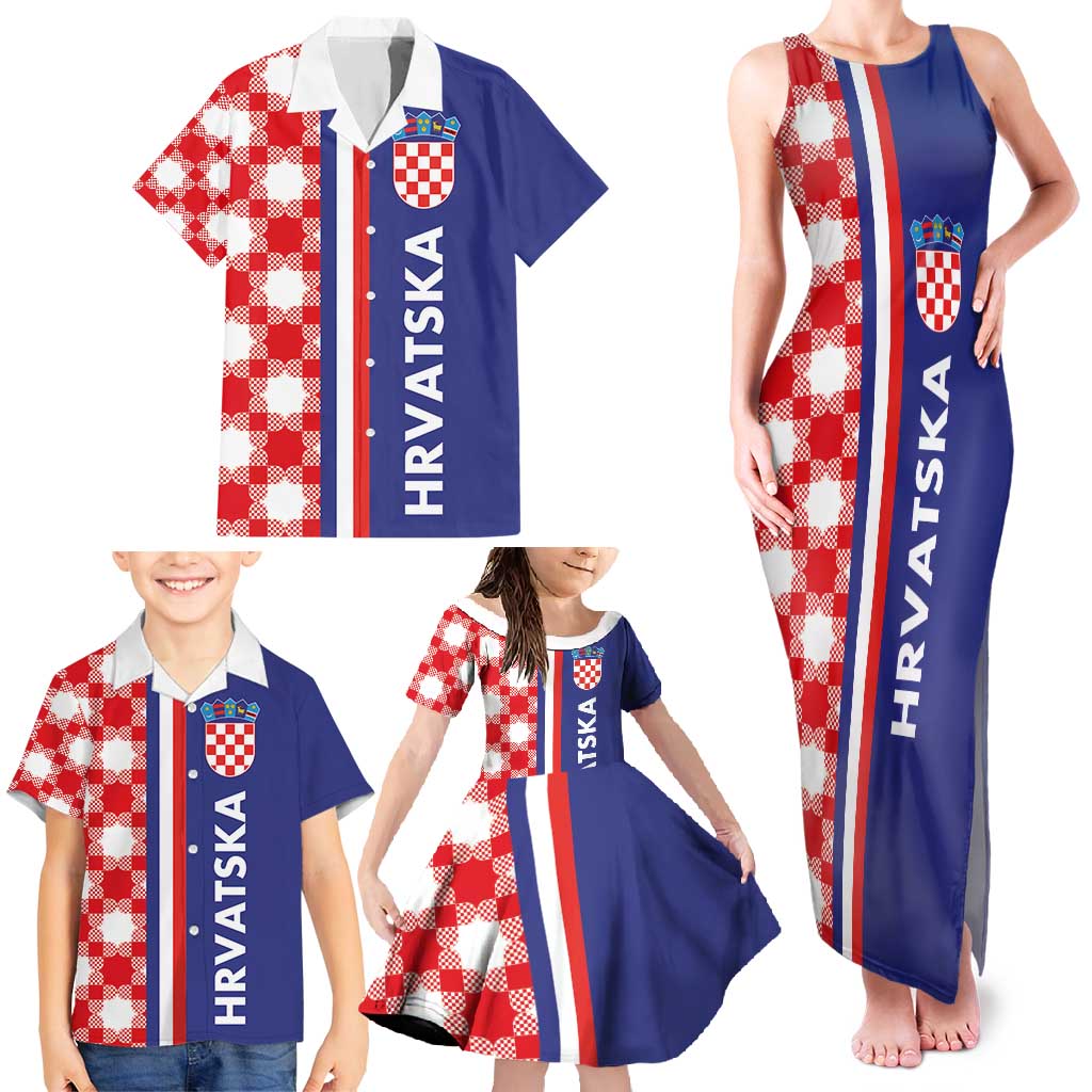 Croatia Hrvatska Checkerboard Half Style Family Matching Tank Maxi Dress and Hawaiian Shirt