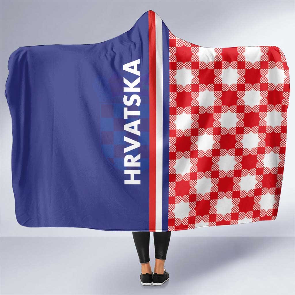 Croatia Hrvatska Checkerboard Half Style Hooded Blanket