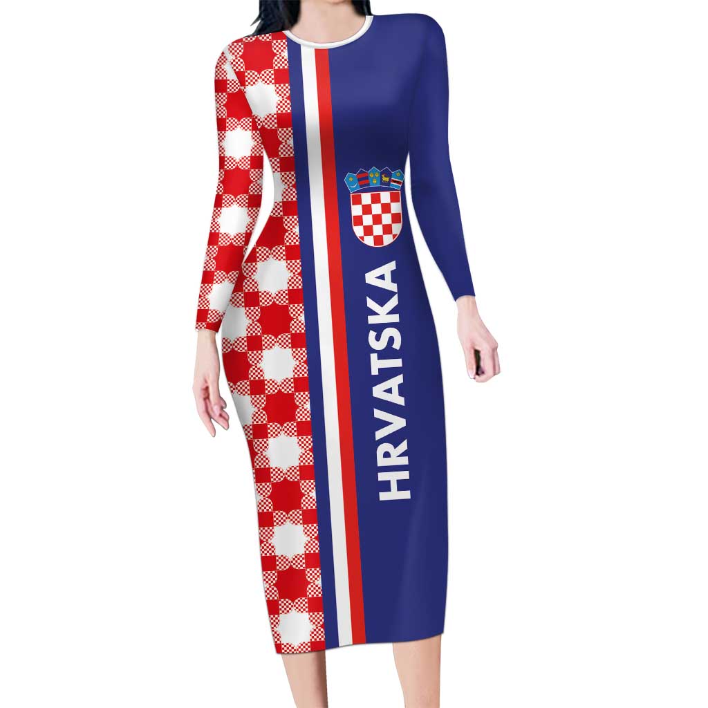 Croatia Hrvatska Checkerboard Half Style Long Sleeve Bodycon Dress