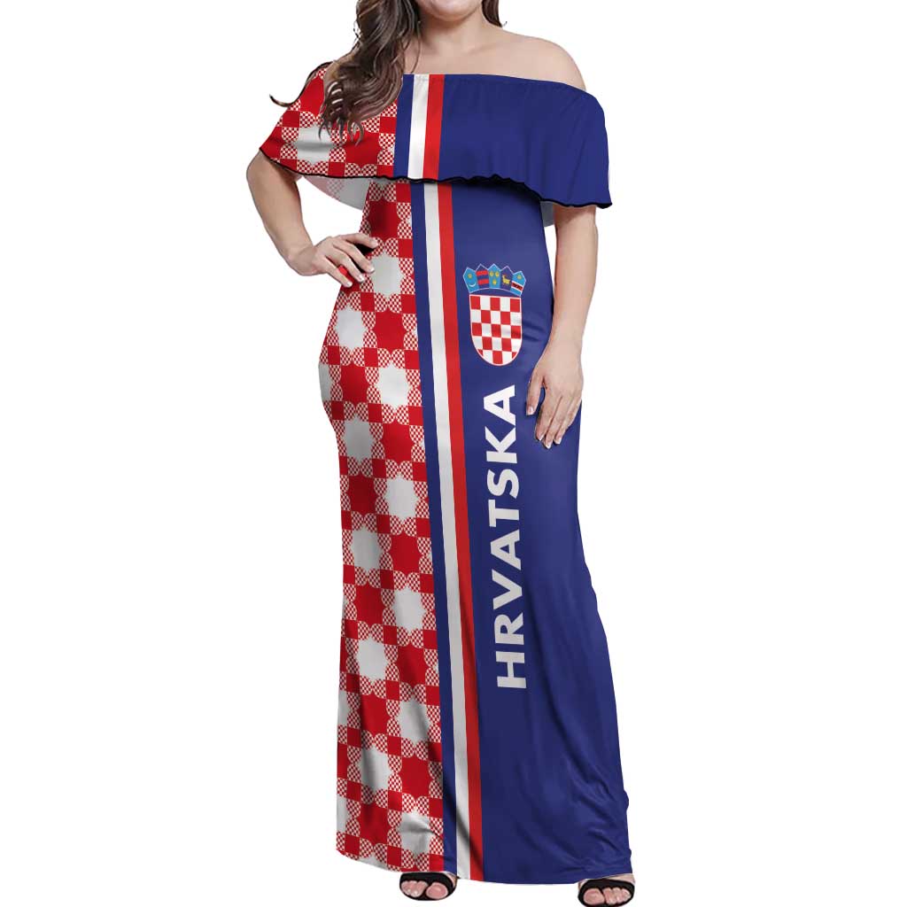 Croatia Hrvatska Checkerboard Half Style Off Shoulder Maxi Dress