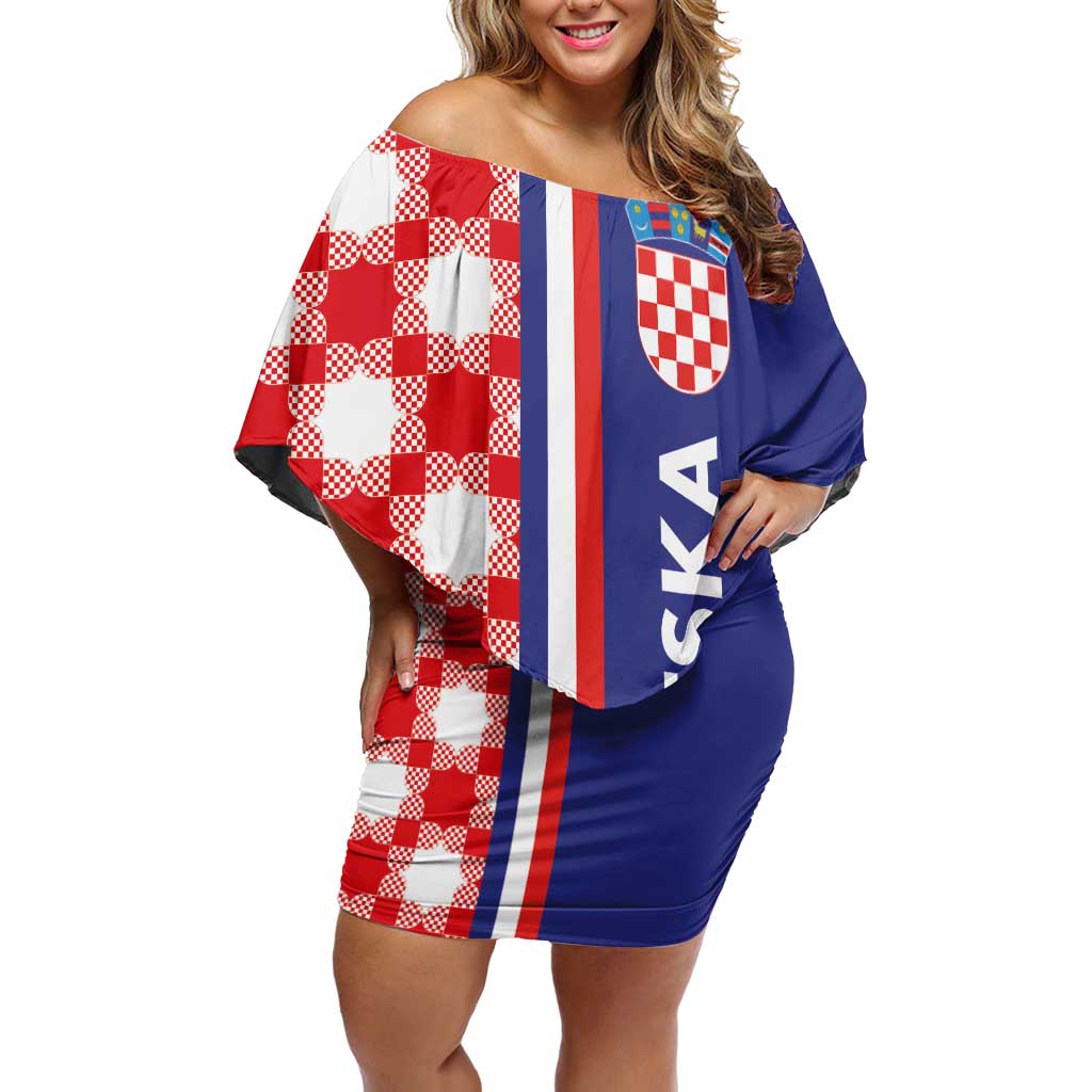 Croatia Hrvatska Checkerboard Half Style Off Shoulder Short Dress