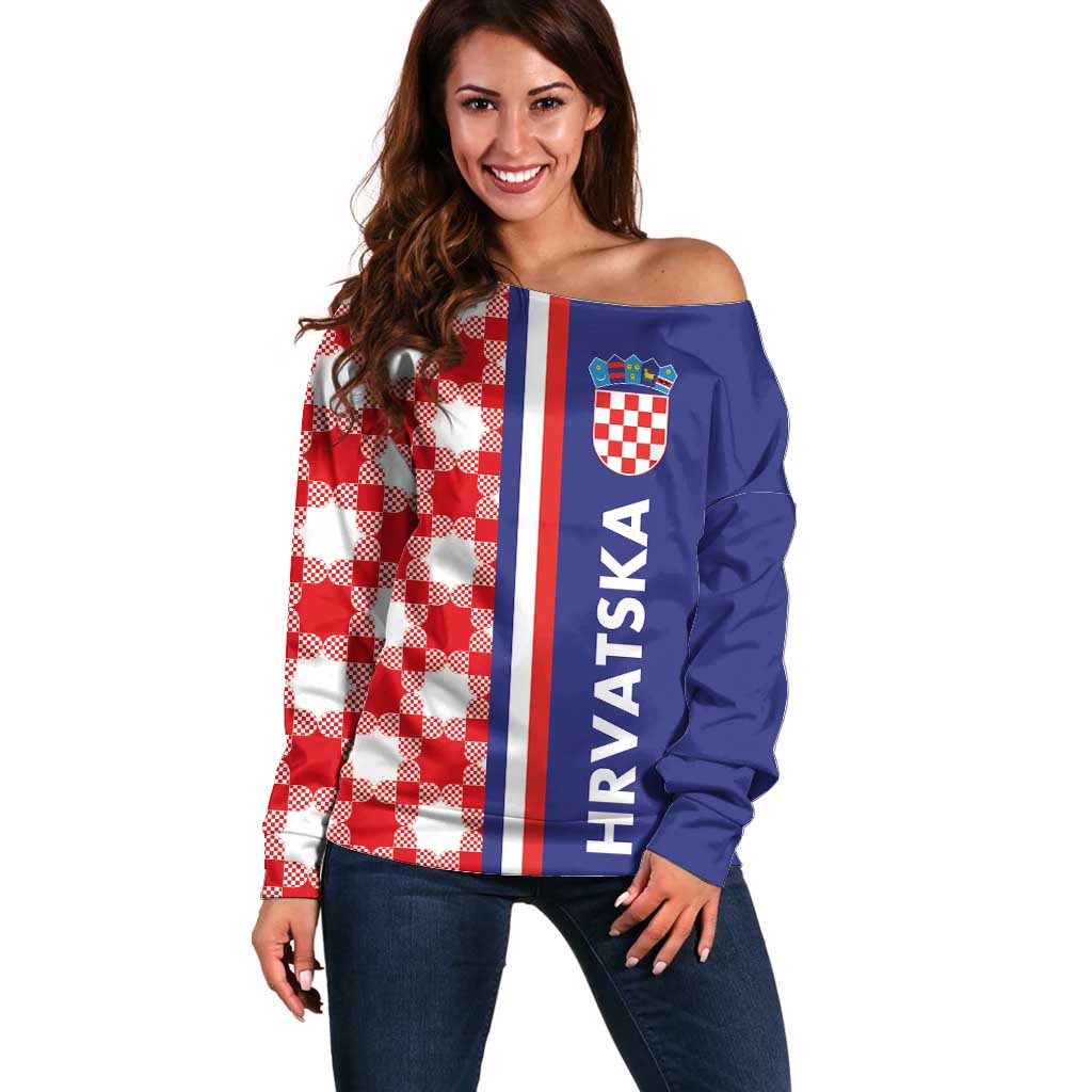 Croatia Hrvatska Checkerboard Half Style Off Shoulder Sweater