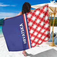 Red and white checkerboard sarong panel with navy edge strip and 'HRVATSKA' text