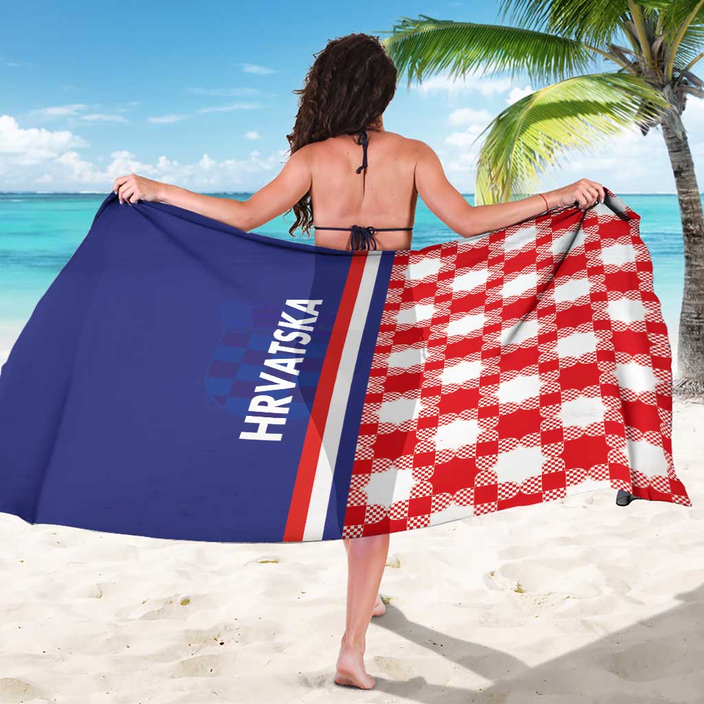 Checkerboard half-style sarong in red/white with navy border and 'HRVATSKA' print