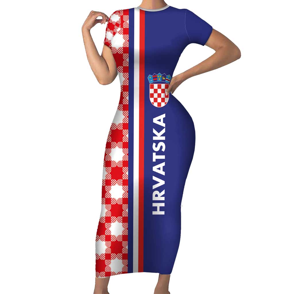 Croatia Hrvatska Checkerboard Half Style Short Sleeve Bodycon Dress - Wonder Print Shop