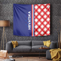 Croatia checkerboard half-style tapestry with blue left side, HRVATSKA text, and red-white checks