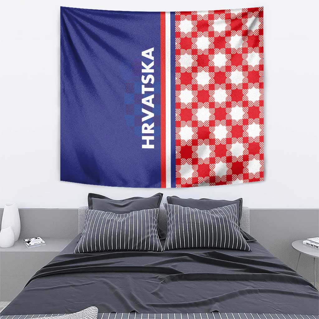 Croatia wall tapestry with blue panel, HRVATSKA text, and red-white checkerboard right panel