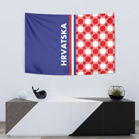 Croatia checkerboard tapestry featuring blue left side with HRVATSKA text and red-white checks