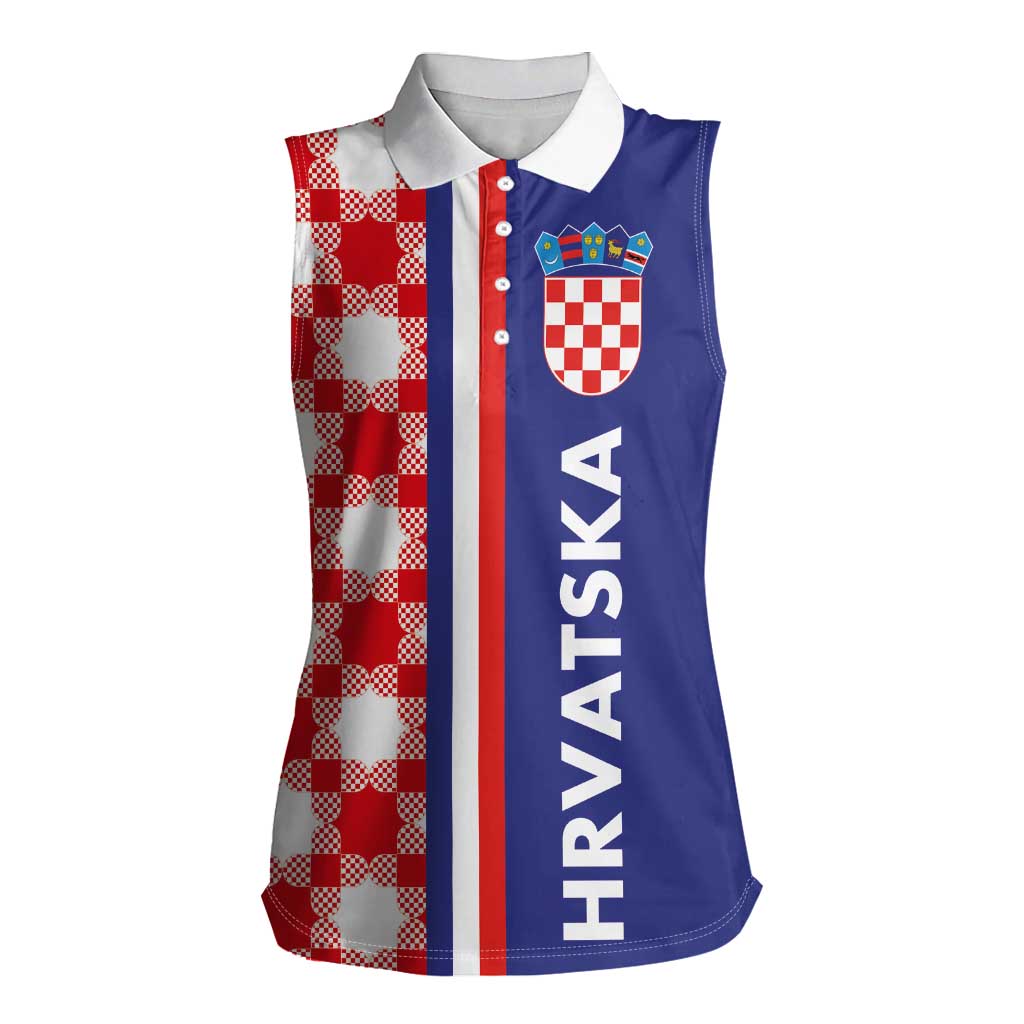 Croatia Hrvatska Checkerboard Half Style Women Sleeveless Polo Shirt - Wonder Print Shop