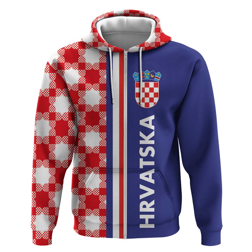 Croatia Hrvatska Checkerboard Half Style Zip Hoodie - Wonder Print Shop