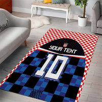 Blue black checker football jersey area rug with red/white border and 'YOUR TEXT' #10