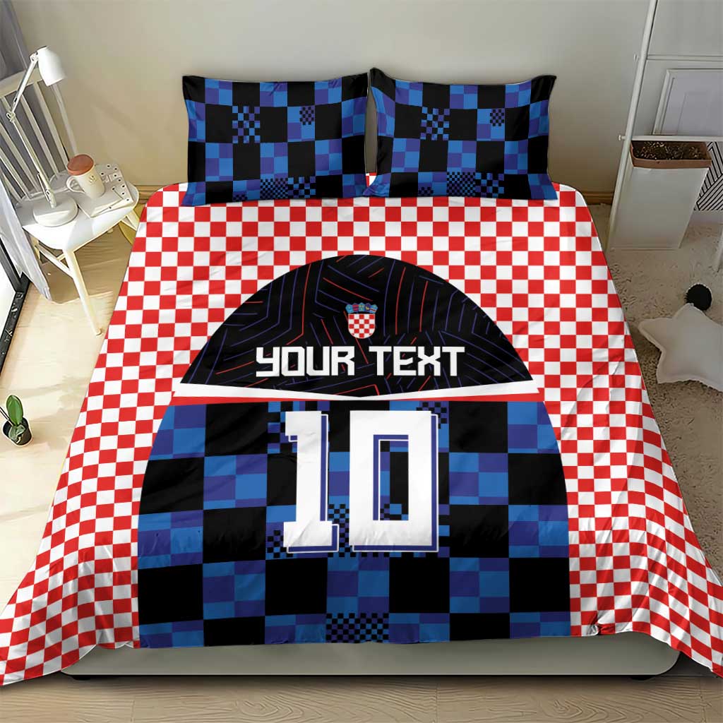 Bedding set with red-and-white checks and blue-black checker jersey graphic, “YOUR TEXT” 10