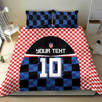 Bedding set with red-and-white checks and blue-black checker jersey graphic, “YOUR TEXT” 10