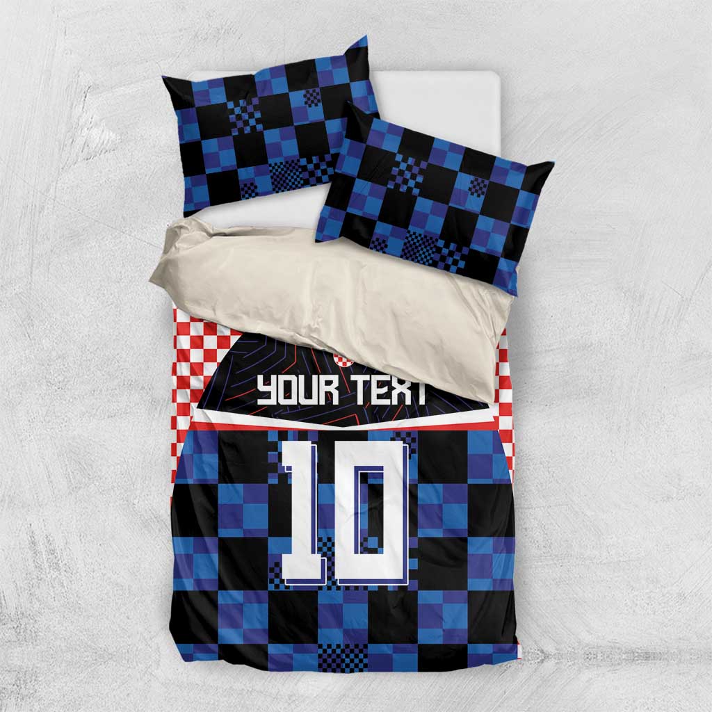 Bedding set with blue-black check pillows and red-and-white checker duvet, “YOUR TEXT” 10