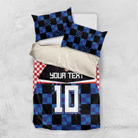 Bedding set with blue-black check pillows and red-and-white checker duvet, “YOUR TEXT” 10
