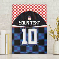 Front view football jersey canvas wall art with red check background and number 10
