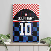 Football jersey canvas wall art with red check border, blue pixel blocks, number 10