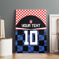 Football jersey canvas wall art showing black jersey top, blue pixel pattern, number 10