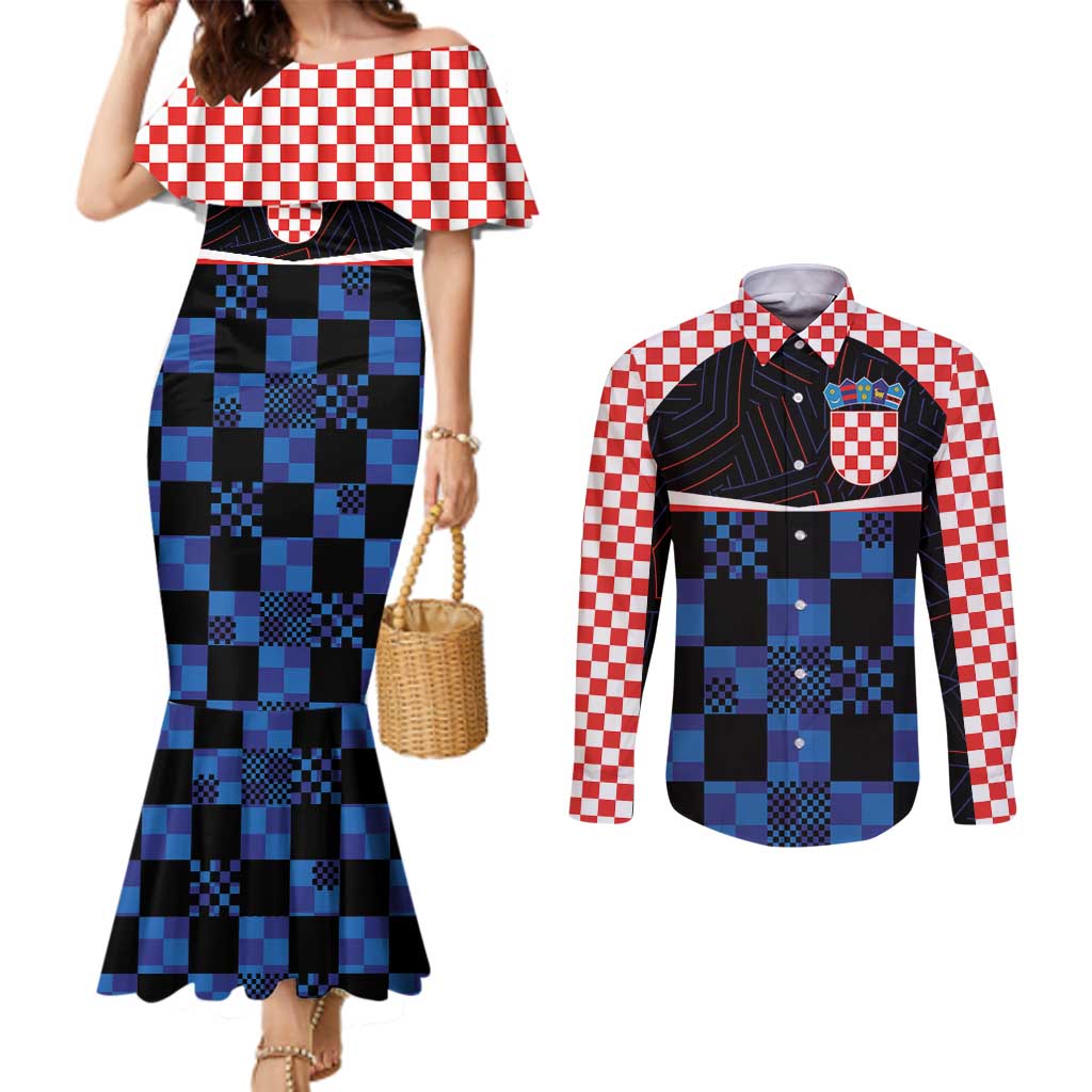 Custom Croatia Kockasti Football Jersey Couples Matching Mermaid Dress and Long Sleeve Button Shirt