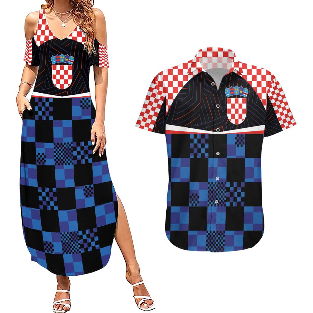 Custom Croatia Kockasti Football Jersey Couples Matching Summer Maxi Dress and Hawaiian Shirt