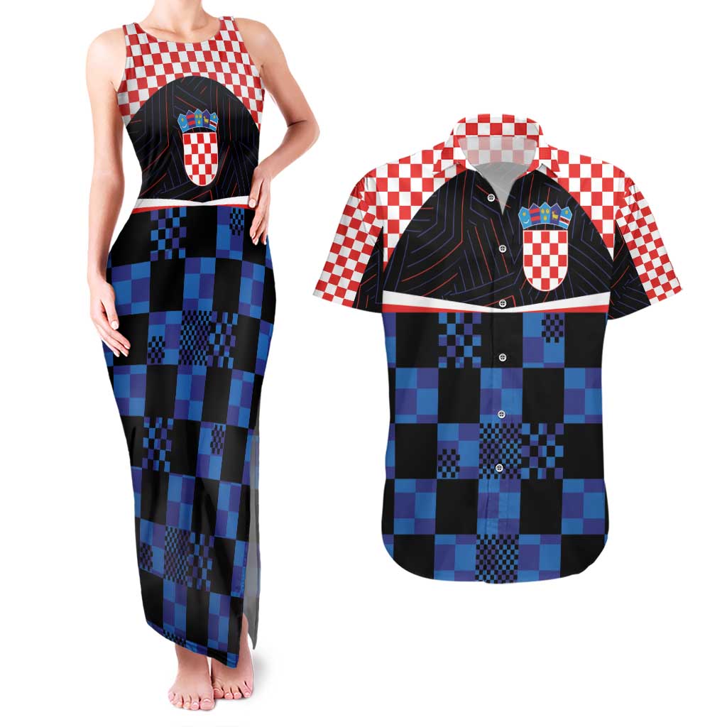 Custom Croatia Kockasti Football Jersey Couples Matching Tank Maxi Dress and Hawaiian Shirt