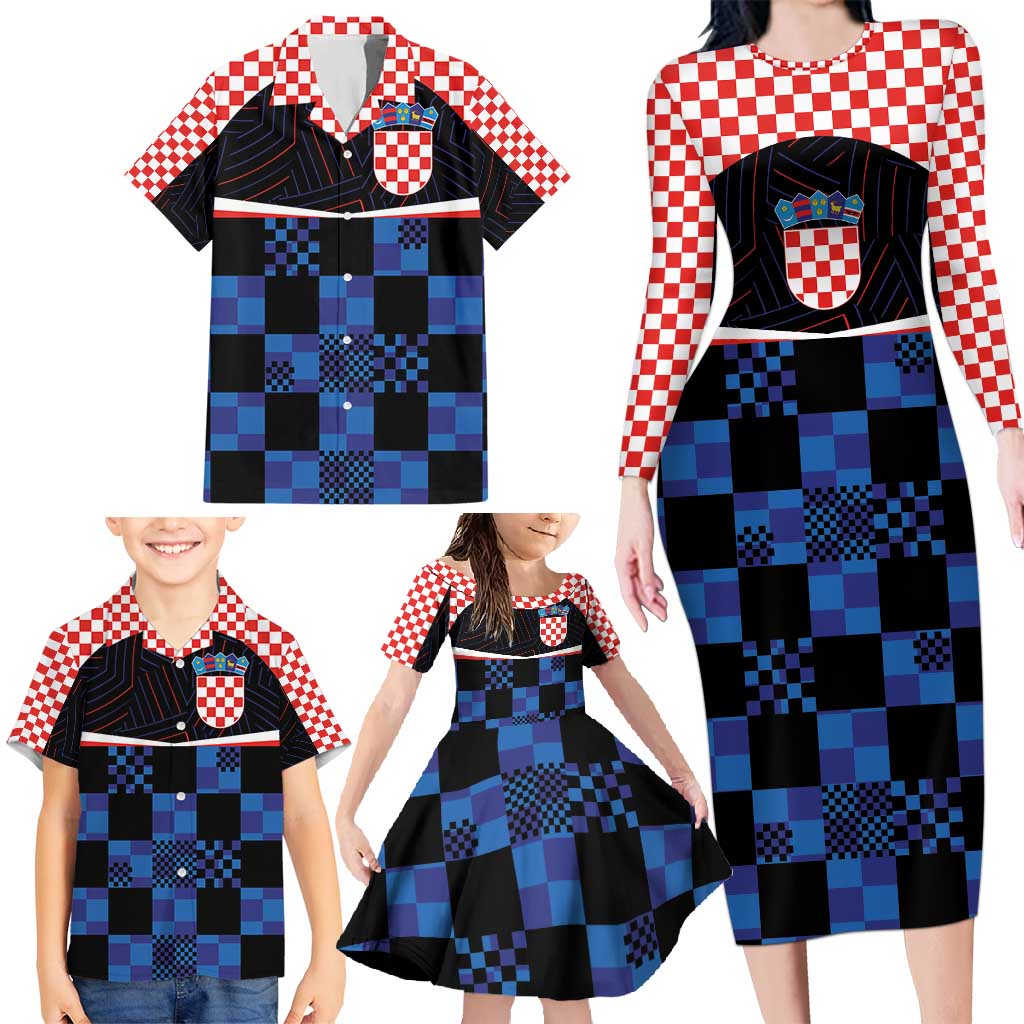 Custom Croatia Kockasti Football Jersey Family Matching Long Sleeve Bodycon Dress and Hawaiian Shirt