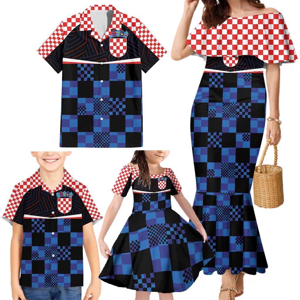 Custom Croatia Kockasti Football Jersey Family Matching Mermaid Dress and Hawaiian Shirt