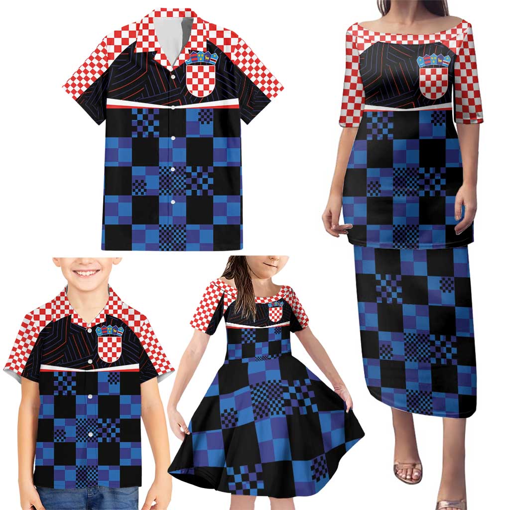 Custom Croatia Kockasti Football Jersey Family Matching Puletasi and Hawaiian Shirt