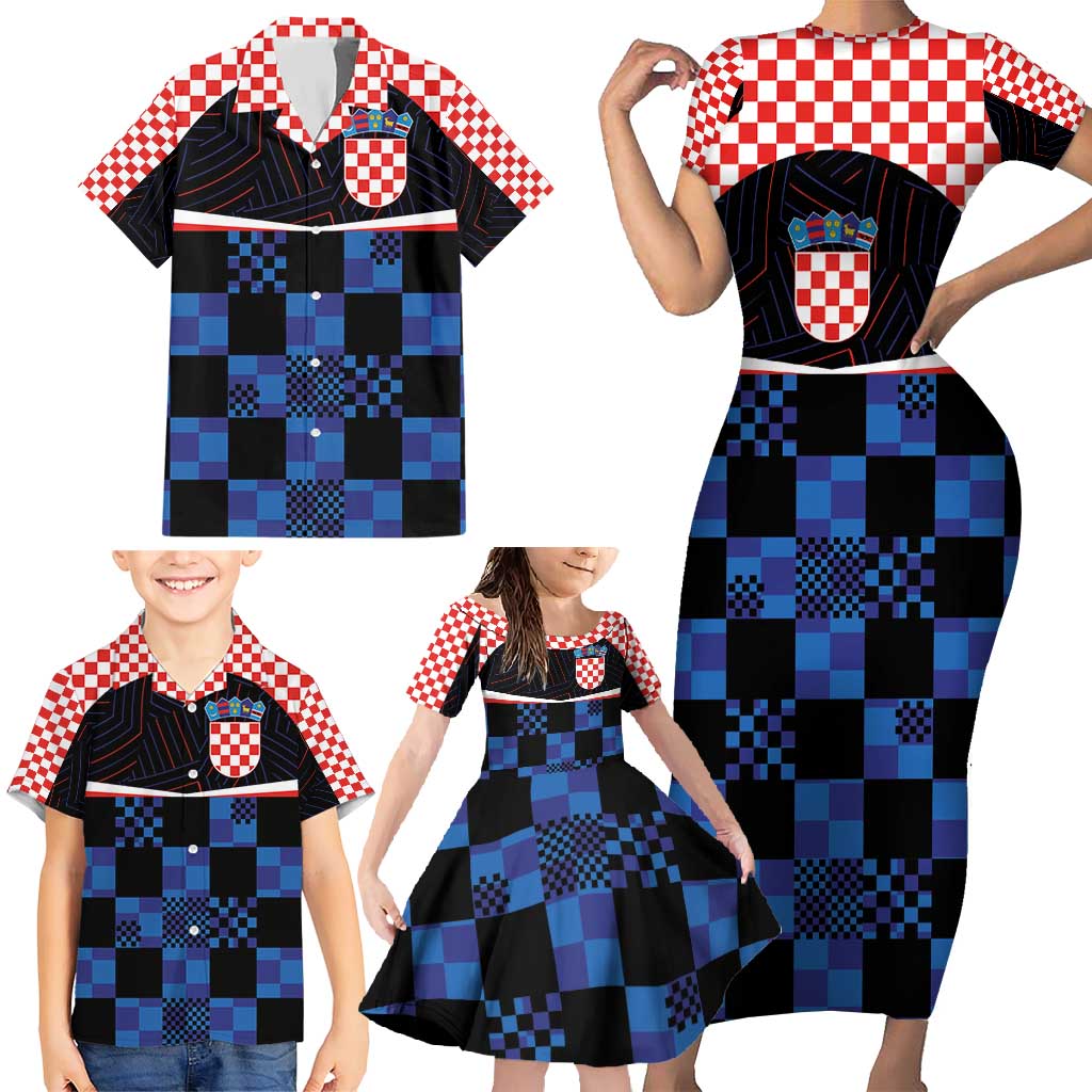 Custom Croatia Kockasti Football Jersey Family Matching Short Sleeve Bodycon Dress and Hawaiian Shirt