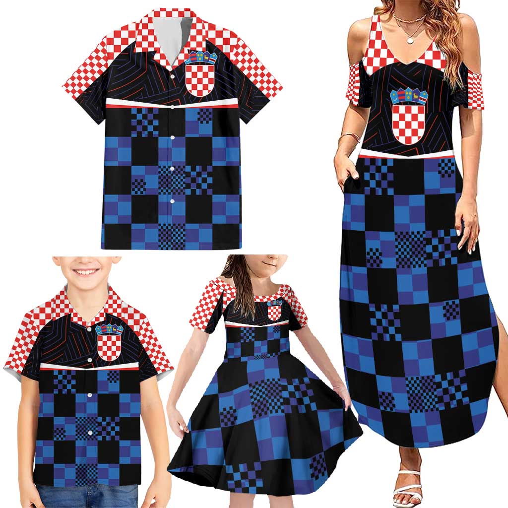 Custom Croatia Kockasti Football Jersey Family Matching Summer Maxi Dress and Hawaiian Shirt