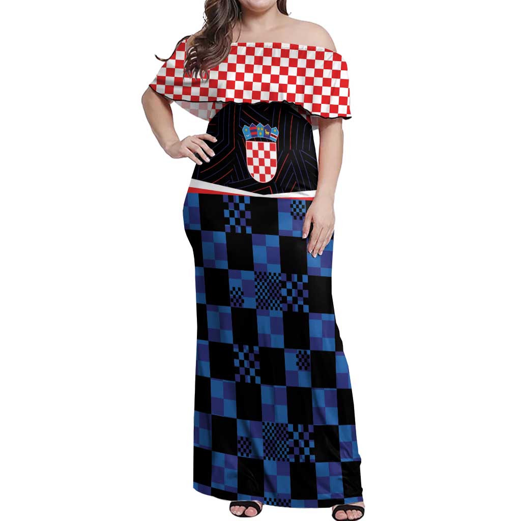 Custom Croatia Kockasti Football Jersey Off Shoulder Maxi Dress