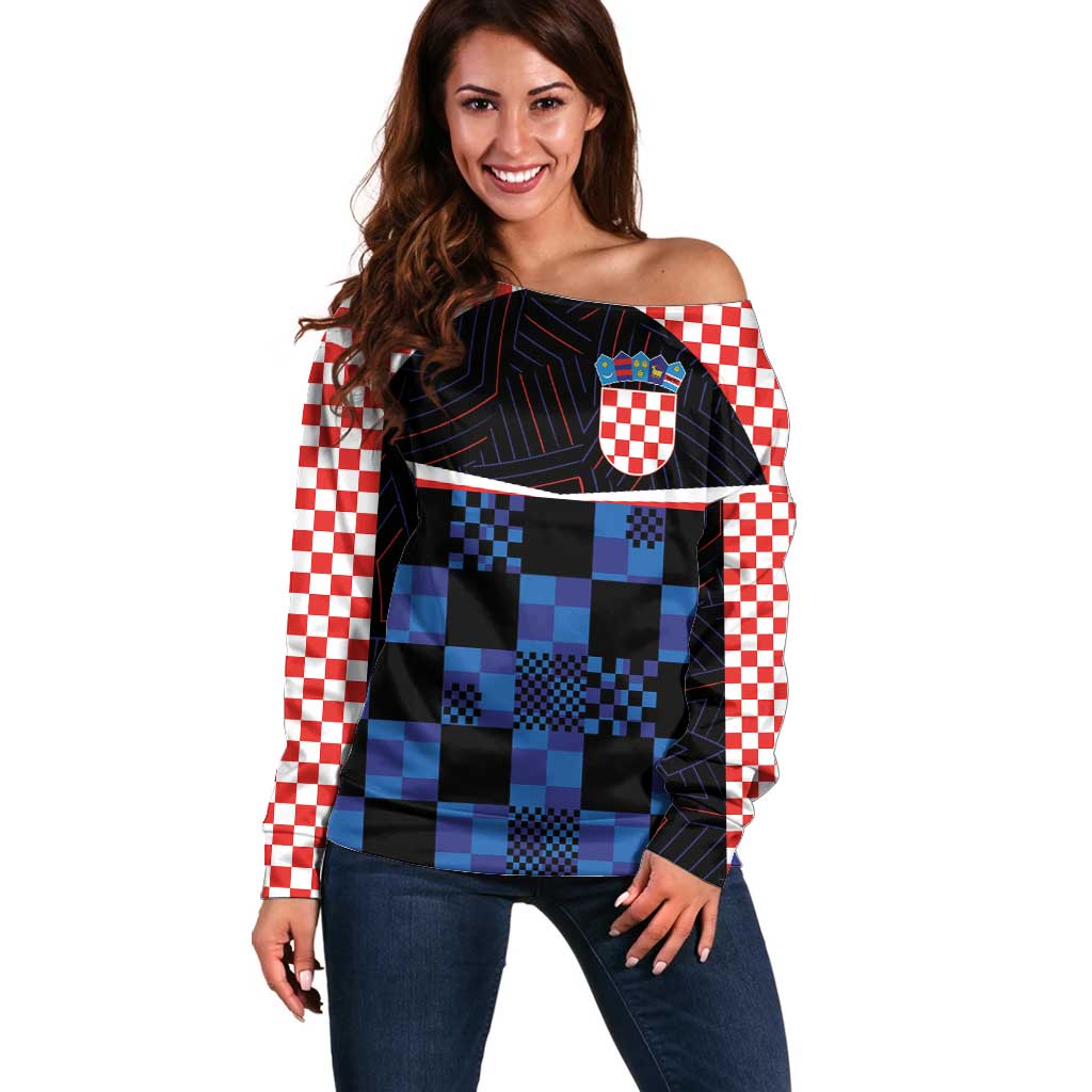 Custom Croatia Kockasti Football Jersey Off Shoulder Sweater