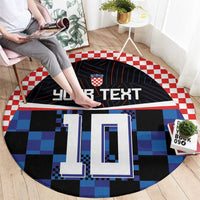 Round football jersey rug with blue and black checkerboard, large white and blue 10