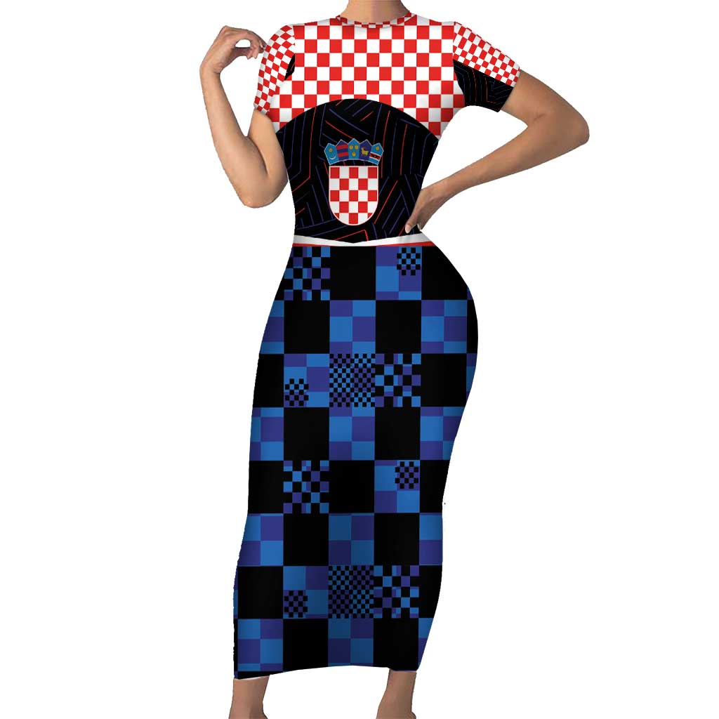 Custom Croatia Kockasti Football Jersey Short Sleeve Bodycon Dress - Wonder Print Shop