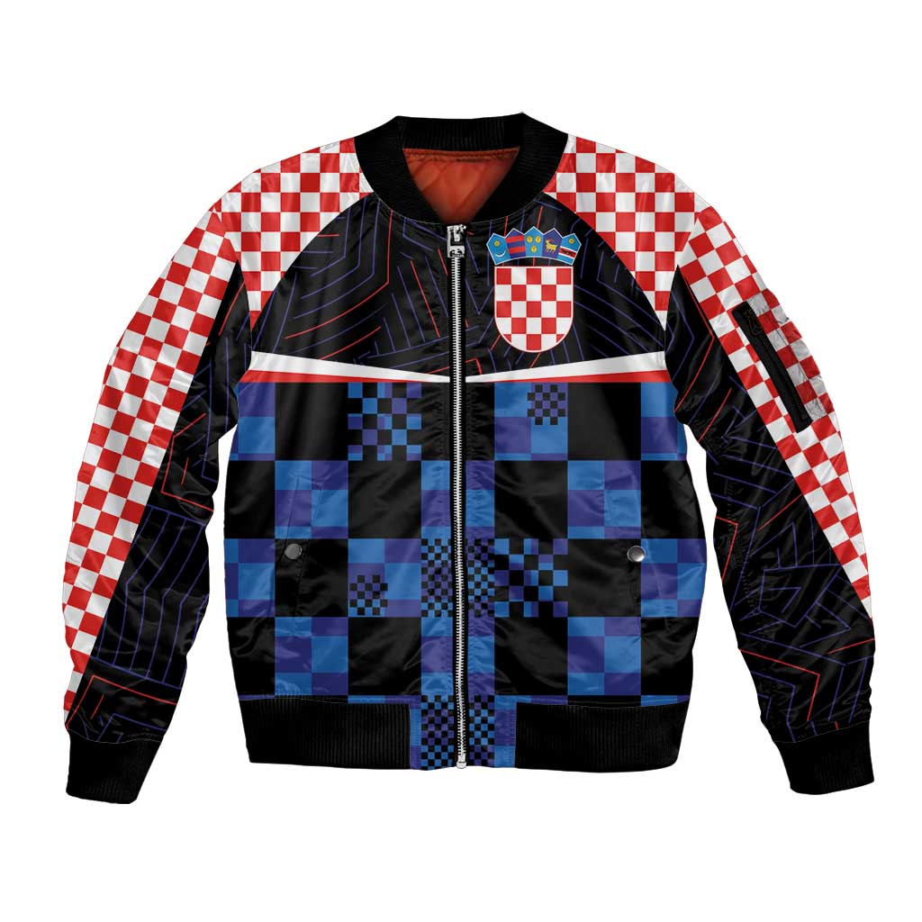 Custom Croatia Kockasti Football Jersey Sleeve Zip Bomber Jacket - Wonder Print Shop