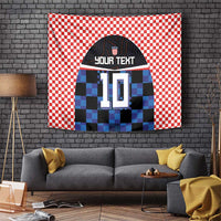 Blue-and-black check soccer jersey tapestry with number 10 and custom text