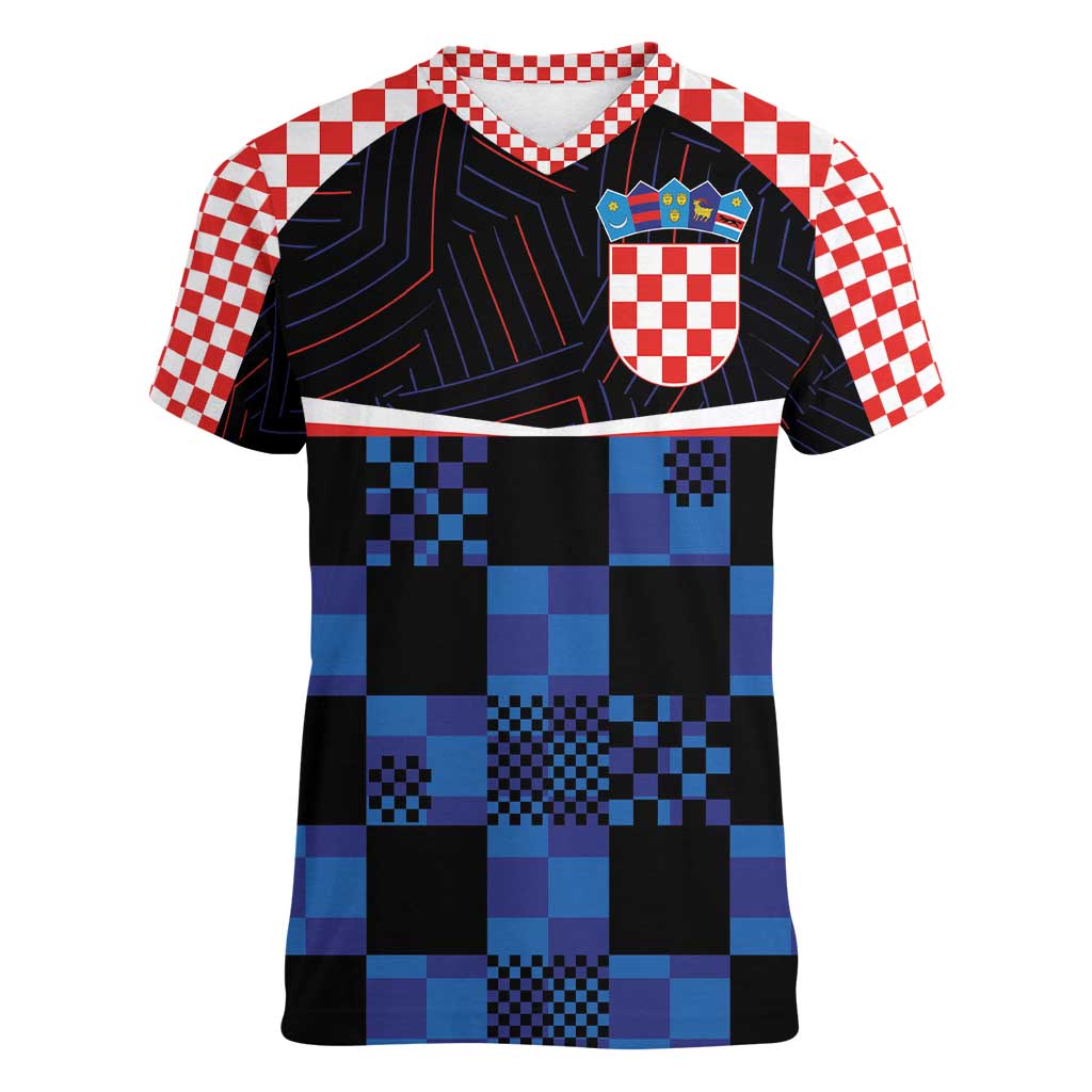 Custom Croatia Kockasti Football Jersey Women V-Neck T-Shirt - Wonder Print Shop