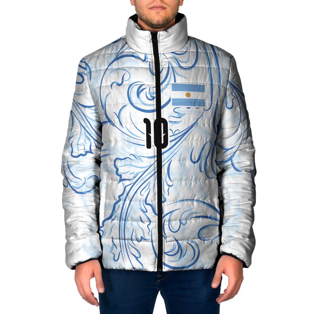Custom Argentina Football Padded Jacket Artistic Pattern-Paintings Inspired White Color - Wonder Print Shop