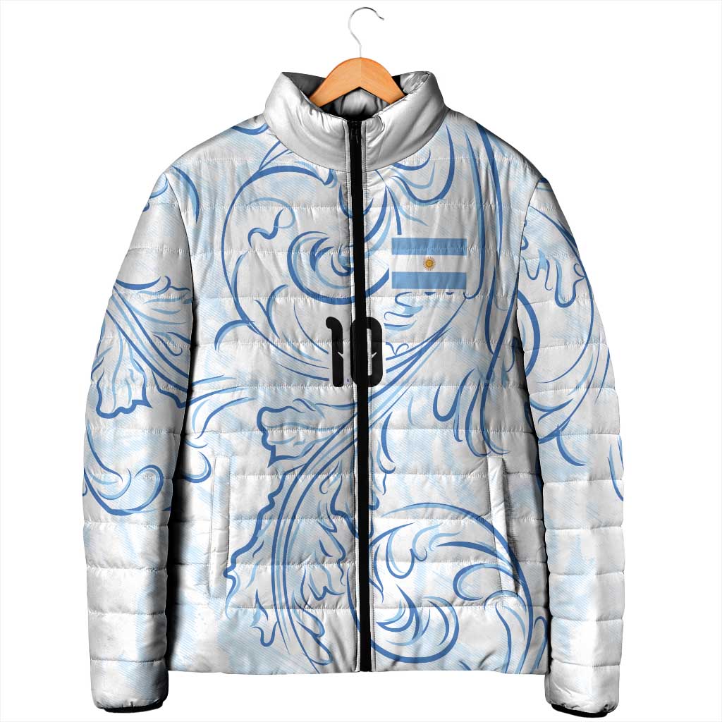 Custom Argentina Football Padded Jacket Artistic Pattern-Paintings Inspired White Color - Wonder Print Shop