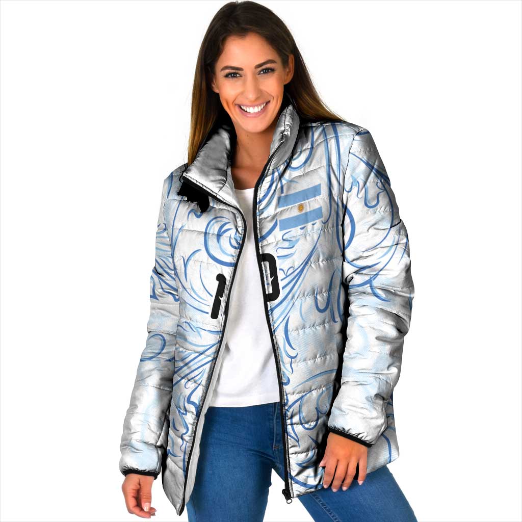 Custom Argentina Football Padded Jacket Artistic Pattern-Paintings Inspired White Color - Wonder Print Shop