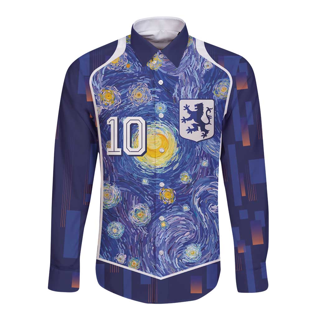 Custom Netherlands Football Long Sleeve Button Shirt Starry Night Inspired-Sporty Style - Wonder Print Shop