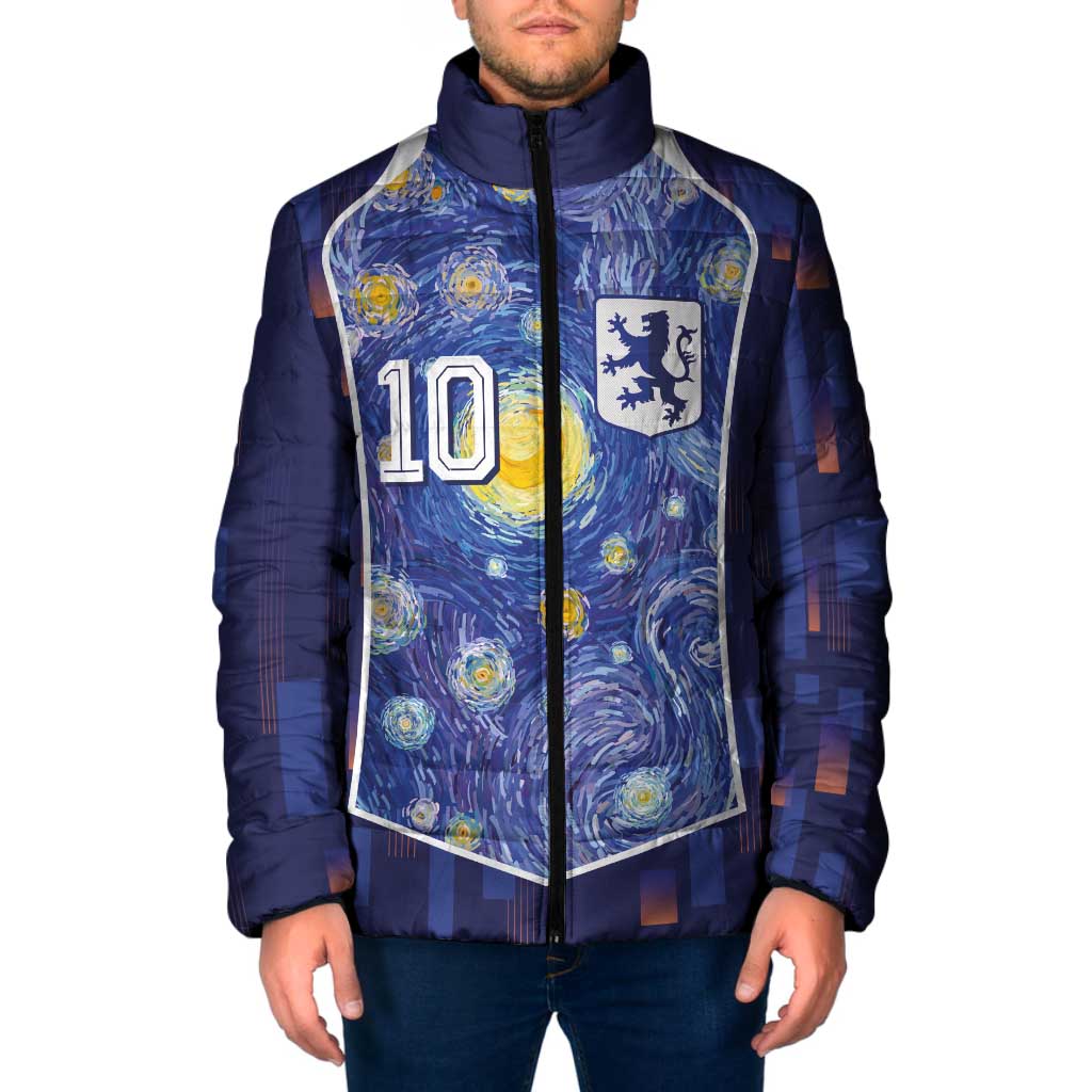 Custom Netherlands Football Padded Jacket Starry Night Inspired-Sporty Style - Wonder Print Shop
