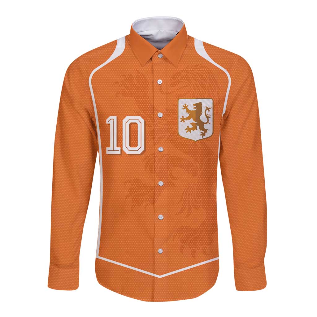 Custom Netherlands Football Long Sleeve Button Shirt Lion King-Inspired T90 Sporty Style - Wonder Print Shop
