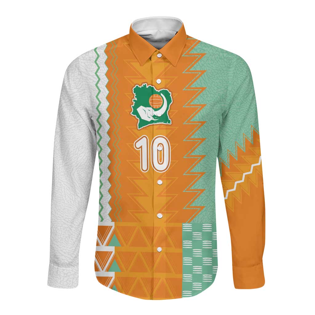 Custom Ivory Coast Football Long Sleeve Button Shirt Côte d'Ivoire-Tribal Sporty Style - Wonder Print Shop