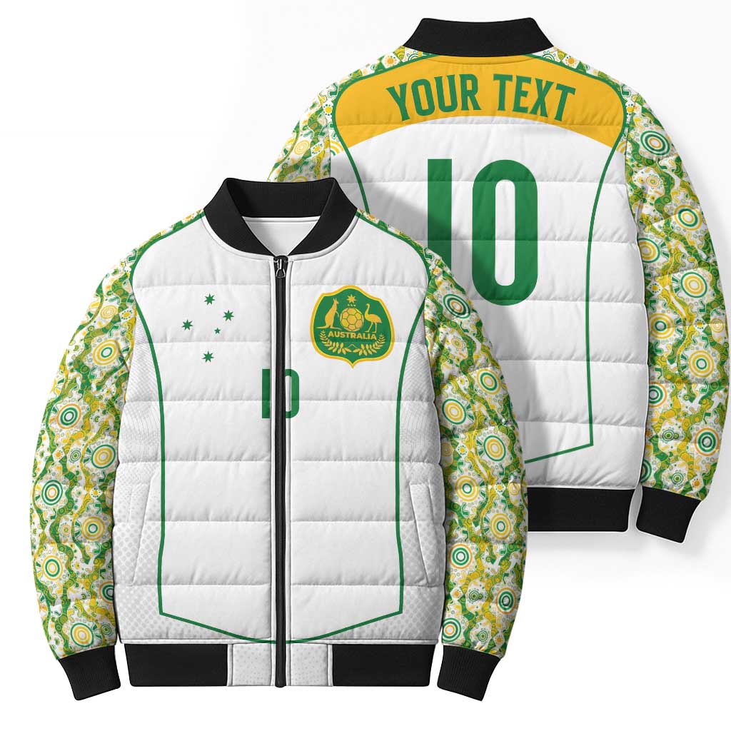 Custom Australia Football Bomber Puffer Jacket Aboriginal Pattern Sporty Style-White Color - Wonder Print Shop