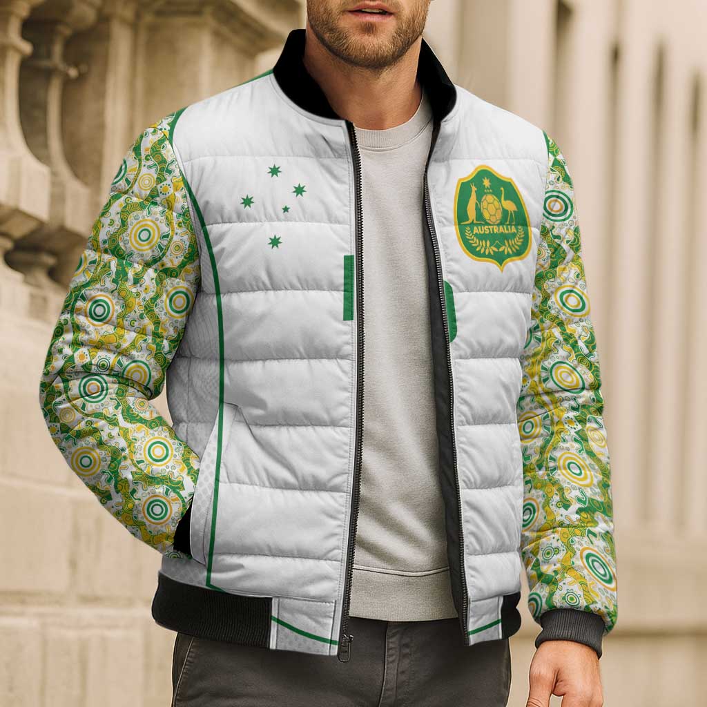 Custom Australia Football Bomber Puffer Jacket Aboriginal Pattern Sporty Style-White Color - Wonder Print Shop