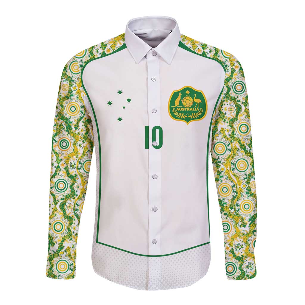 Custom Australia Football Long Sleeve Button Shirt Aboriginal Pattern Sporty Style-White Color - Wonder Print Shop