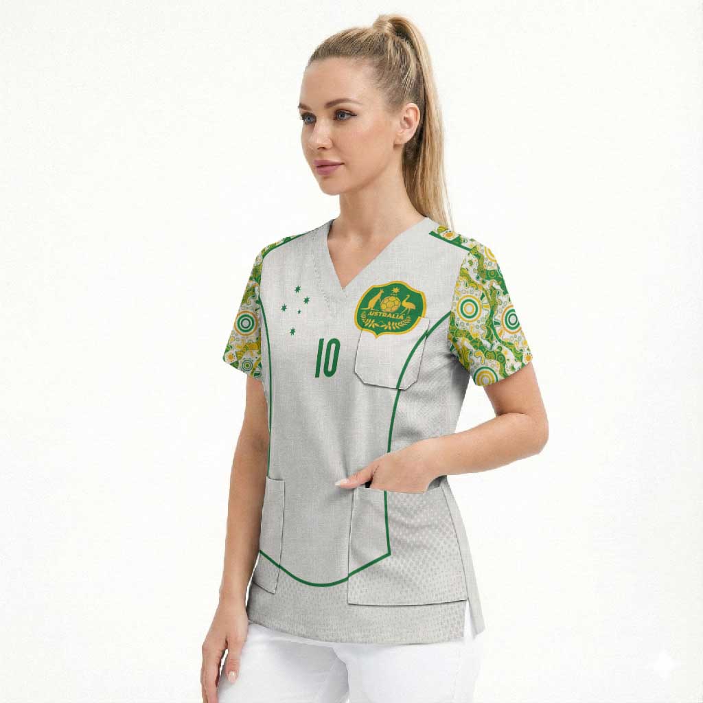 Custom Australia Football Scrub Top Aboriginal Pattern Sporty Style-White Color - Wonder Print Shop