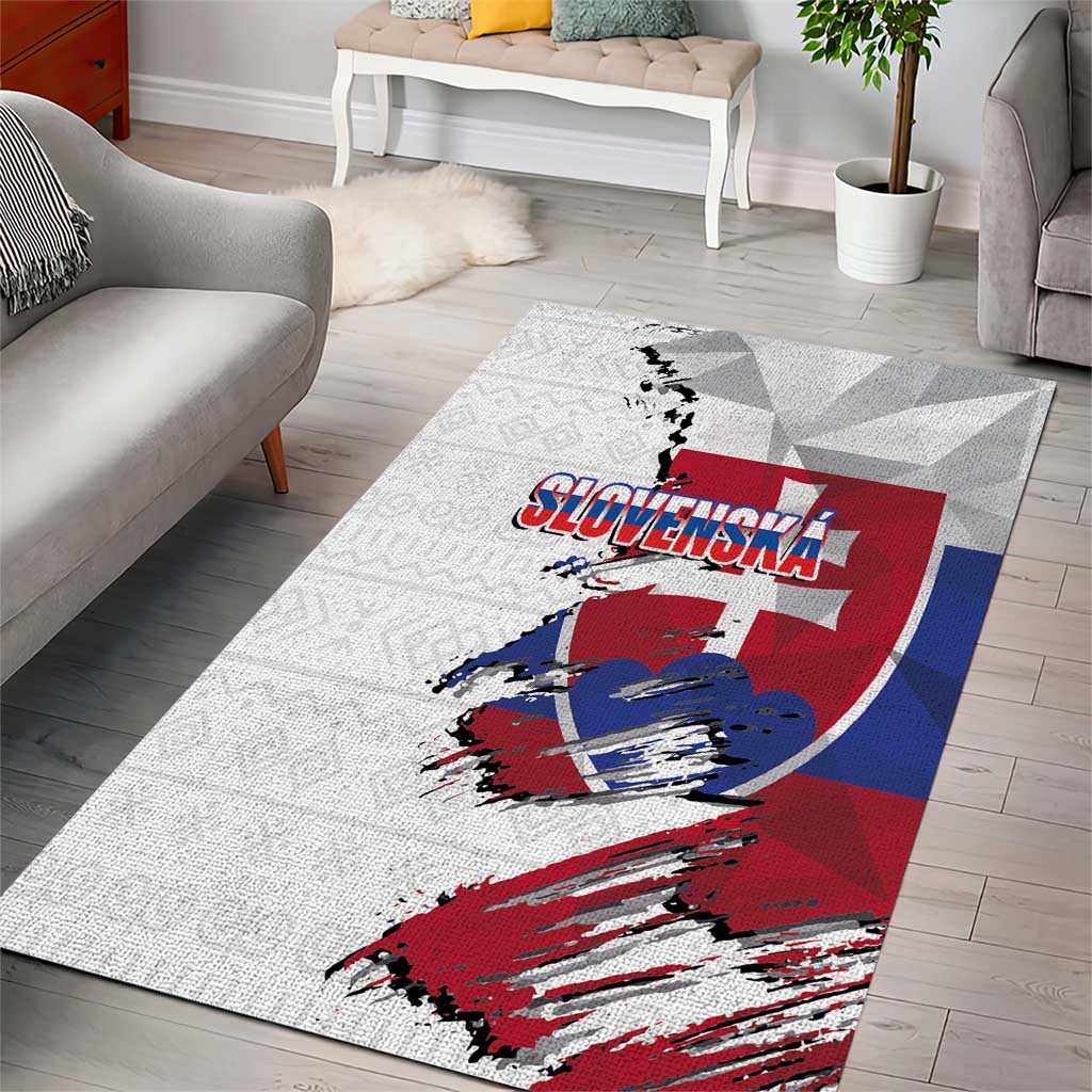 Slovakia Area Rug Flag Grunge Half Style with Slovak Pattern